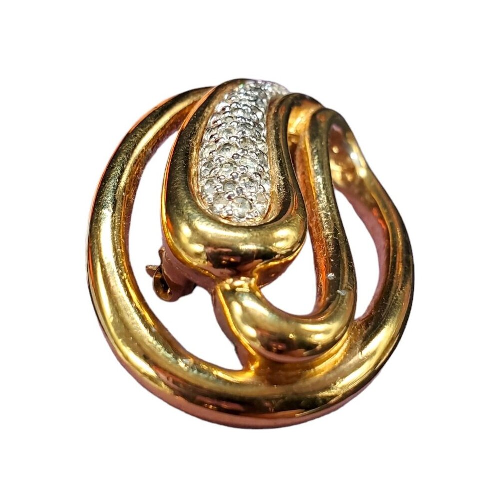 Vtg Signed Panetta Pavé Brooch Pin Swirl Gold Tone Rhinestone Statement As-Is - Picture 5 of 12